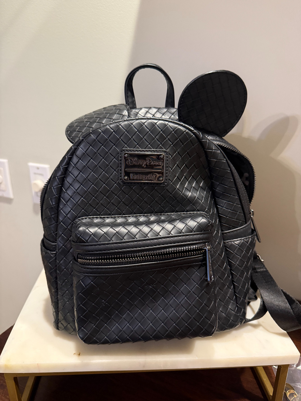 Disney Parks Loungefly Black Woven Mini Backpack Mickey Ears